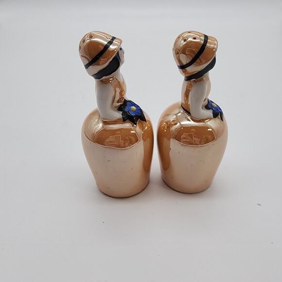 Noritake Deco Yellow Lusterware Bridesmaid Blue Flower Girl Salt & Pepper Shaker - Picture 3 of 8